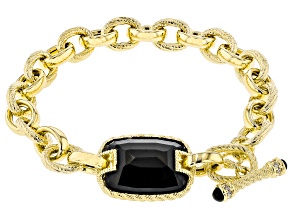 Judith Ripka Black Onyx With Cubic Zirconia 14k Gold Clad Verona Loop & Toggle Bracelet 0.16tw