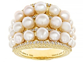 Judith Ripka Cultured Freshwater Pearl With Cubic Zirconia 14k Gold Clad Colette Ring 0.79ctw