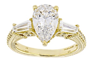 Judith Ripka White Cubic Zirconia 14k Gold Clad 3-Stone
