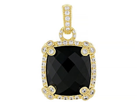 Judith Ripka Black Onyx With Cubic Zirconia 14k Gold Clad Monaco Enhancer 1.72ctw