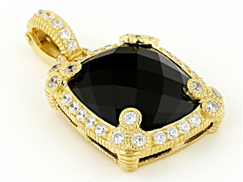 Judith Ripka Black Onyx With Cubic Zirconia 14k Gold Clad Monaco Enhancer 1.72ctw