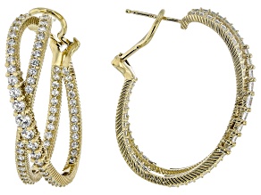 Judith Ripka Haute Collection Cubic Zirconia 14k Gold Clad Crossover Highway Hoop Earrings 4.32ctw