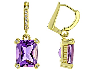 Judith Ripka Amethyst With Cubic Zirconia 14k Gold Clad Lola Dangle Earrings 5.00ctw