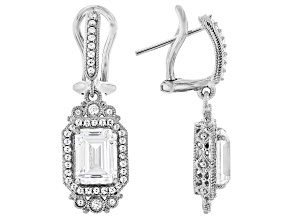 Judith Ripka Emerald Cut & Round Cubic Zirconia Rhodium Over Sterling Silver Haute Earrings 4.97ctw