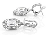 Judith Ripka Emerald Cut & Round Cubic Zirconia Rhodium Over Sterling Silver Haute Earrings 4.97ctw