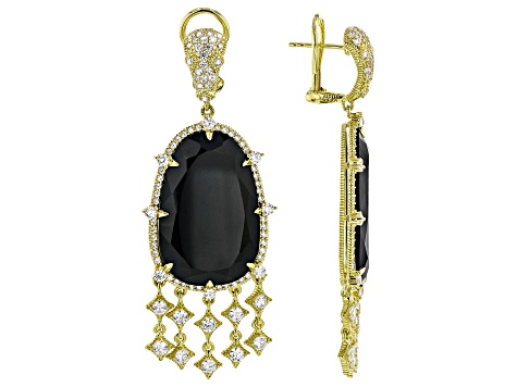 Judith Ripka Black Onyx With Cubic Zirconia 14k Gold Clad Town & Country Earrings 7.22ctw