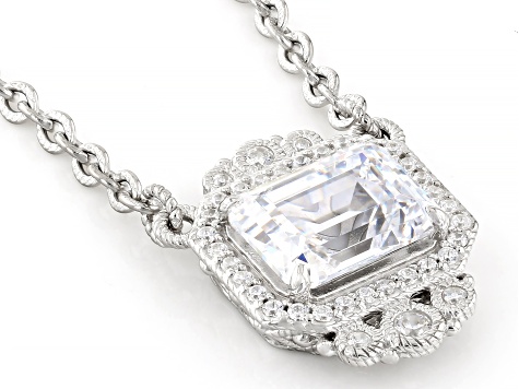 Judith Ripka Cubic Zirconia Rhodium Over Sterling Silver Haute Octagon Pendant Necklace 4.32ctw