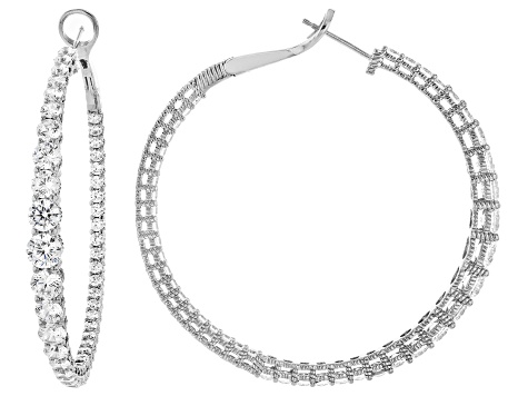 Judith Ripka Cubic Zirconia Rhodium Over Silver Haute 2" Graduated Inside Out Hoop Earrings 15.54ctw