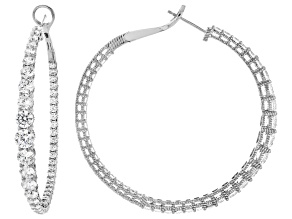 Judith Ripka Cubic Zirconia Rhodium Over Silver Haute 2" Graduated Inside Out Hoop Earrings 15.54ctw