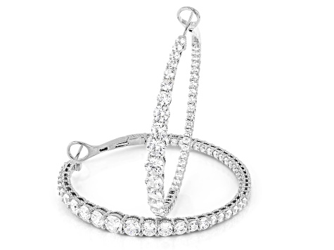 Judith Ripka Cubic Zirconia Rhodium Over Silver Haute 2" Graduated Inside Out Hoop Earrings 15.54ctw