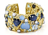 Judith Ripka Lab Created Blue Quartz Doublet With Multi-Gemstone 14k Gold Clad Love Cuff Bracelet