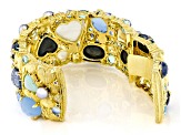 Judith Ripka Lab Created Blue Quartz Doublet With Multi-Gemstone 14k Gold Clad Love Cuff Bracelet