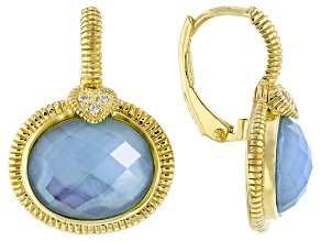 Judith Ripka Lab Created Blue Quartz Doublet 14k Gold Clad Lola Earrings 0.05ctw