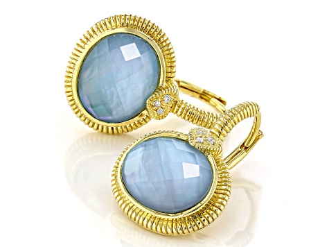 Judith Ripka Lab Created Blue Quartz Doublet 14k Gold Clad Lola Earrings 0.05ctw