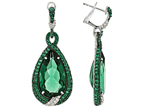 Judith Ripka Lab Created Green Quartz Rhodium Over Sterling Silver Portofino Earrings 24.52ctw