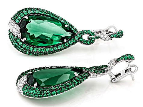 Judith Ripka Lab Created Green Quartz Rhodium Over Sterling Silver Portofino Earrings 24.52ctw