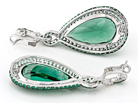 Judith Ripka Lab Created Green Quartz Rhodium Over Sterling Silver Portofino Earrings 24.52ctw