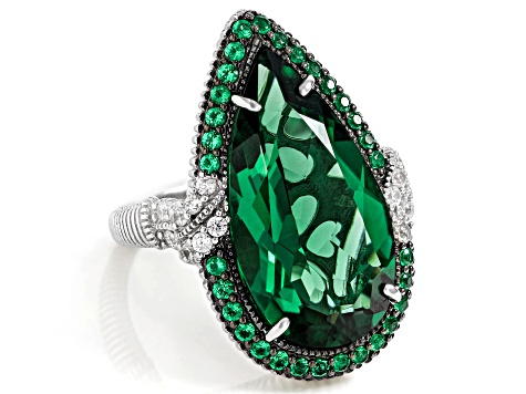 Judith Ripka Lab Created Green Quartz & Bella Luce® Rhodium Over Silver Portofino Ring 11.56ctw