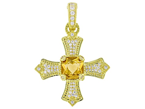 Judith Ripka Citrine With Cubic Zirconia 14k Gold Clad Cross Enhancer 3.23ctw