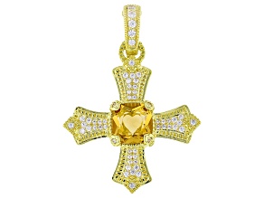 Judith Ripka Citrine With Cubic Zirconia 14k Gold Clad Cross Enhancer 3.23ctw