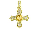 Judith Ripka Citrine With Cubic Zirconia 14k Gold Clad Cross Enhancer 3.23ctw