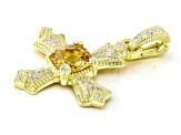 Judith Ripka Citrine With Cubic Zirconia 14k Gold Clad Cross Enhancer 3.23ctw