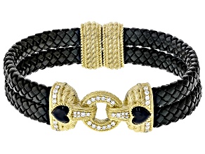 Judith Ripka Onyx, Spinel & Cubic Zirconia Black Faux Leather & 14k Gold Clad Romance Bracelet