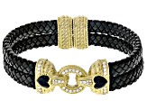 Judith Ripka Onyx, Spinel & Cubic Zirconia Black Faux Leather & 14k Gold Clad Romance Bracelet