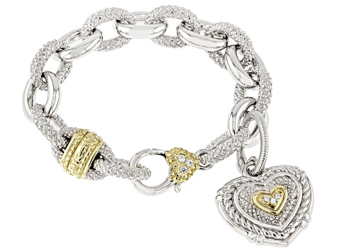 Judith Ripka Cubic Zirconia 14k Gold Clad & Rhodium Over Sterling Silver Romance Bracelet 0.25ctw