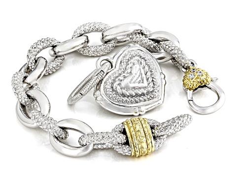 Judith Ripka Cubic Zirconia 14k Gold Clad & Rhodium Over Sterling Silver Romance Bracelet 0.25ctw