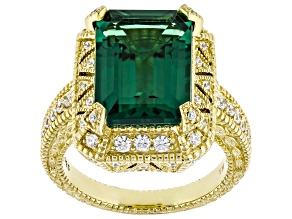 Judith Ripka Lab Created Green Quartz With Cubic Zirconia 14k Gold Clad Estate Ring 6.30ctw