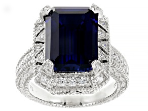 Judith Ripka Blue Lab Created Sapphire With Cubic Zirconia Rhodium Over Silver Estate Ring 8.70ctw