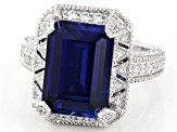 Judith Ripka Blue Lab Created Sapphire With Cubic Zirconia Rhodium Over Silver Estate Ring 8.70ctw