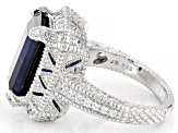 Judith Ripka Blue Lab Created Sapphire With Cubic Zirconia Rhodium Over Silver Estate Ring 8.70ctw