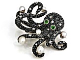 Judith Ripka Black Spinel With Multi-Gemstone Rhodium Over Silver Octavia The Octopus Brooch 8.63ctw