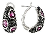 Judith Ripka Rhodolite With Black Spinel Rhodium Over Sterling Silver Aurora Huggie Earrings 4.70ctw