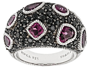 Judith Ripka Rhodolite With Black Spinel Rhodium Over Sterling Silver Aurora Ring 6.12ctw