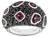 Judith Ripka Rhodolite With Black Spinel Rhodium Over Sterling Silver Aurora Ring 6.12ctw