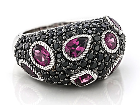 Judith Ripka Rhodolite With Black Spinel Rhodium Over Sterling Silver Aurora Ring 6.12ctw