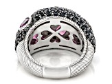 Judith Ripka Rhodolite With Black Spinel Rhodium Over Sterling Silver Aurora Ring 6.12ctw