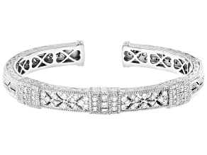 Judith Ripka Cubic Zirconia Rhodium Over Sterling Silver Estate Cuff Bracelet 2.00ctw