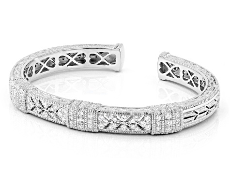 Judith Ripka Cubic Zirconia Rhodium Over Sterling Silver Estate Cuff Bracelet 2.00ctw