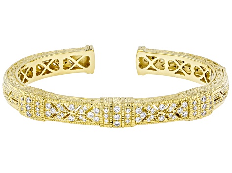 Judith Ripka Cubic Zirconia 14k Gold Clad Estate Cuff Bracelet 2.00ctw