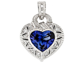 Judith Ripka Blue Lab Sapphire & Cubic Zirconia Rhodium Over Silver Estate Heart Enhancer 5.68ctw