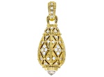 Judith Ripka Cubic Zirconia With Rock Crystal Quartz 14k Gold Clad Estate Egg Enhancer 1.70ctw