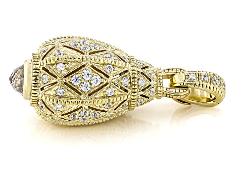 Judith Ripka Cubic Zirconia With Rock Crystal Quartz 14k Gold Clad Estate Egg Enhancer 1.70ctw