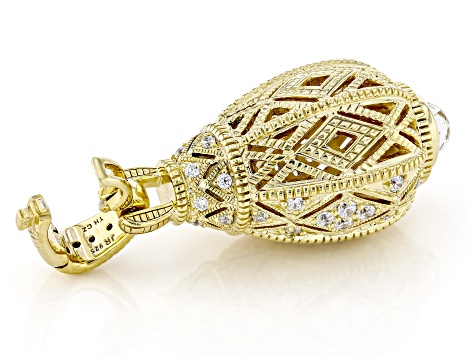 Judith Ripka Cubic Zirconia With Rock Crystal Quartz 14k Gold Clad Estate Egg Enhancer 1.70ctw