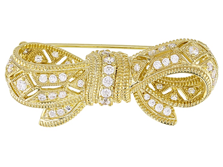 Judith Ripka Cubic Zirconia 14k Gold Clad Bow Brooch