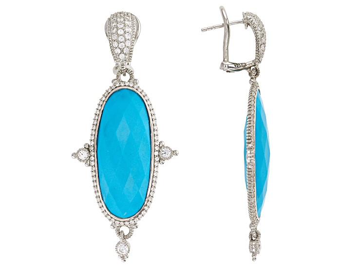 Judith Ripka Turquoise Simulant With Cubic Zirconia Rhodium Over
