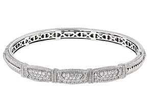 Judith Ripka Cubic Zirconia Rhodium Over Sterling Silver Fleur Epoch Bangle Bracelet 1.46ctw